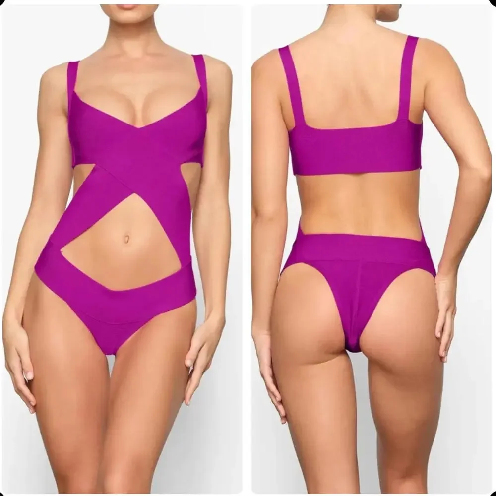 NWT Skims Knit Swim Monokini 1-Piece Swimsuit Onyx Womens 4X